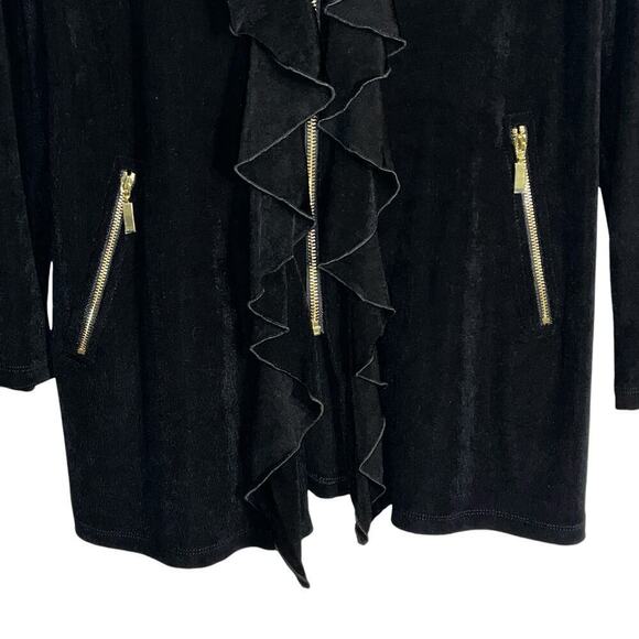Travelers by Chico’s Long Length Ruffled Full Zip Black Jacket | XS - Picture 3 of 8